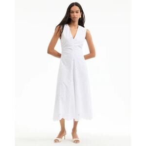 Veronica Beard Aven White Cotton Eyelet Midi Dress NWT Size 8 Summer Luxury